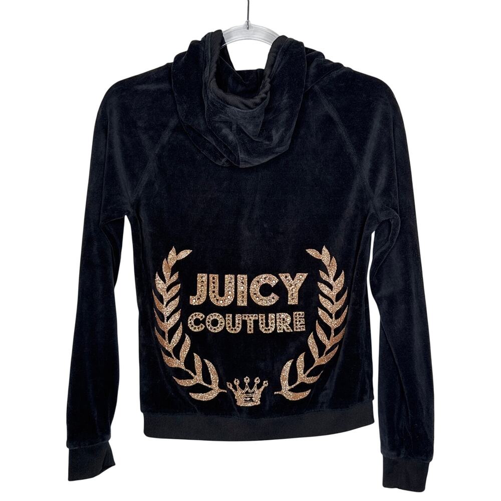 Juicy Couture Y2K Black Velour Rhinestone Hoodie Small
